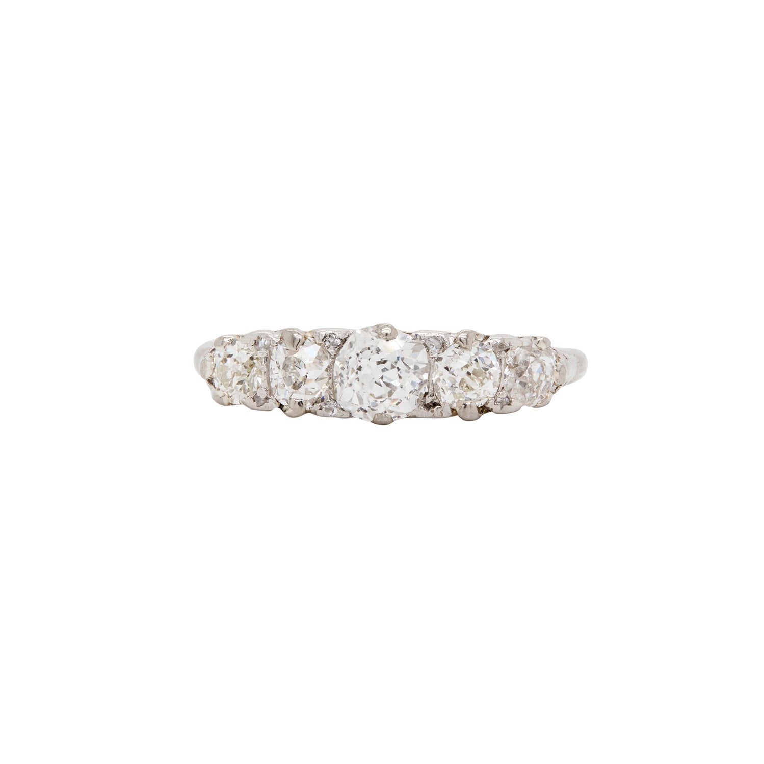 Antique Five Stone Old Cut Diamond and Platinum Ring, circa 1900