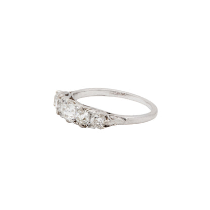 side view Antique Five Stone Old Cut Diamond and Platinum Ring, circa 1900