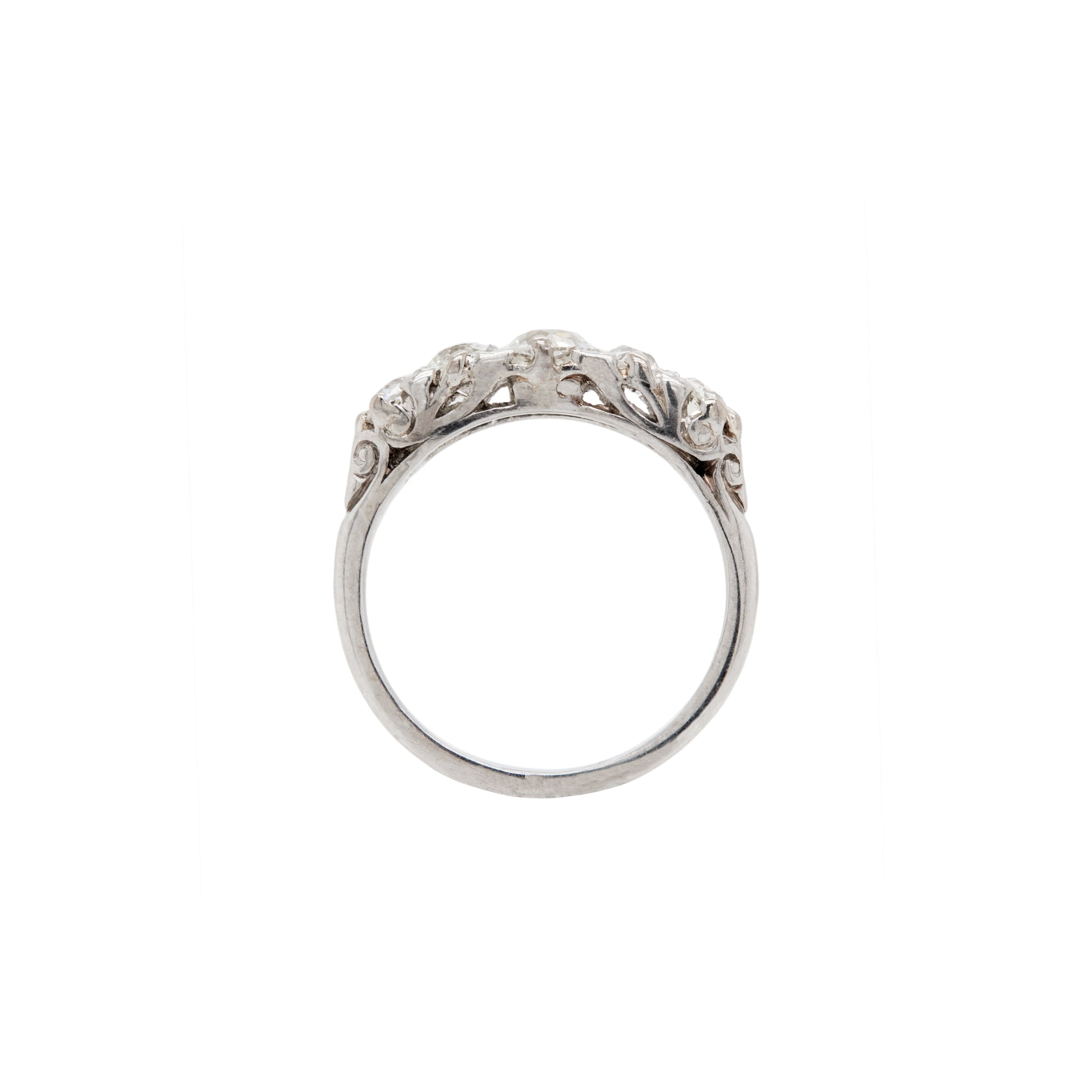 diamond setting view Antique Five Stone Old Cut Diamond and Platinum Ring, circa 1900