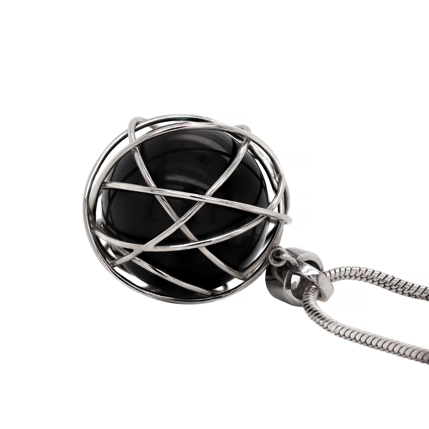 Onyx Sphere and Diamond Platinum Wire Pendant and Chain