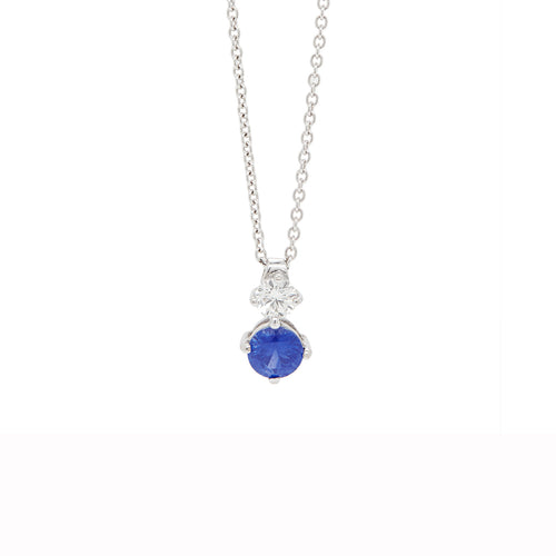 Blue Sapphire and Diamond 18 Carat White Gold Pendant Necklace