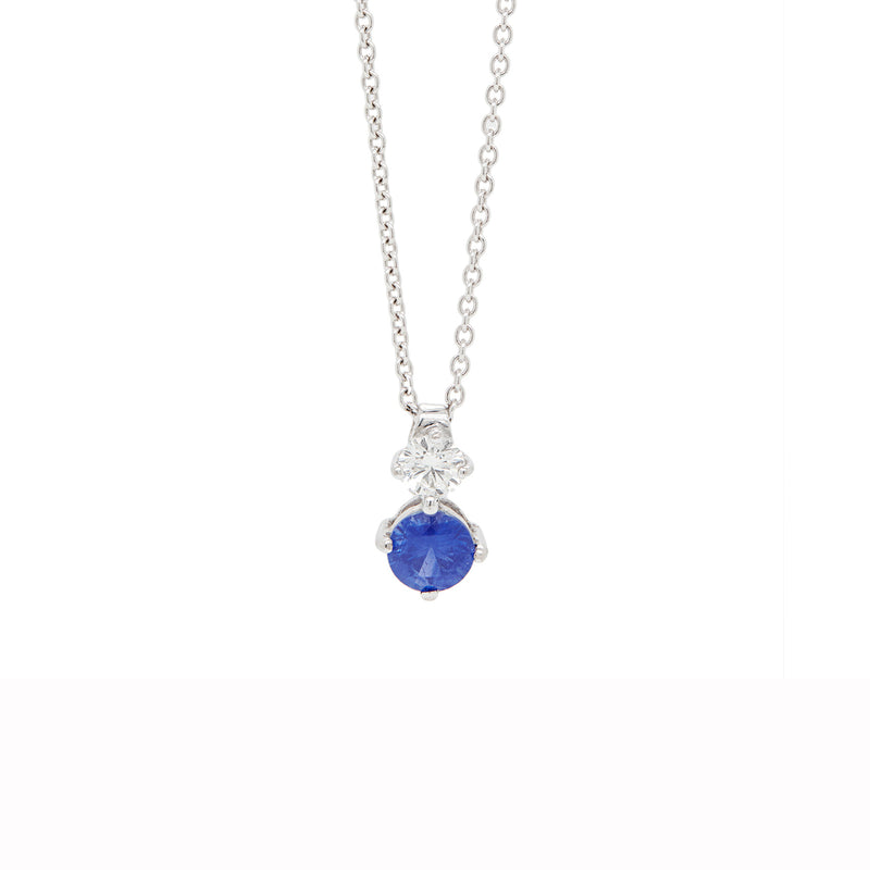 Blue Sapphire and Diamond 18 Carat White Gold Pendant Necklace