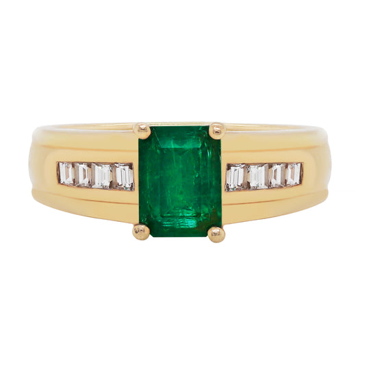 Emerald and Diamond 14 Carat Yellow Gold Ring