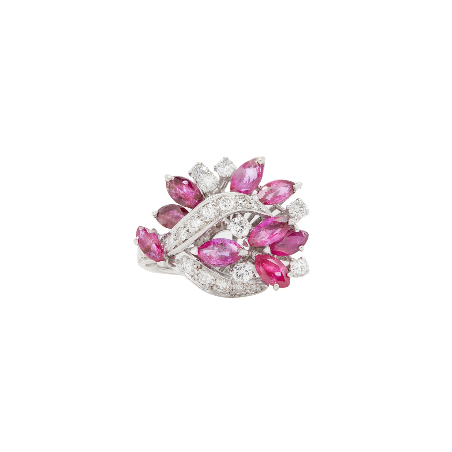 Marquise Ruby and Diamond 18 Carat White Gold Cluster Cocktail Ring