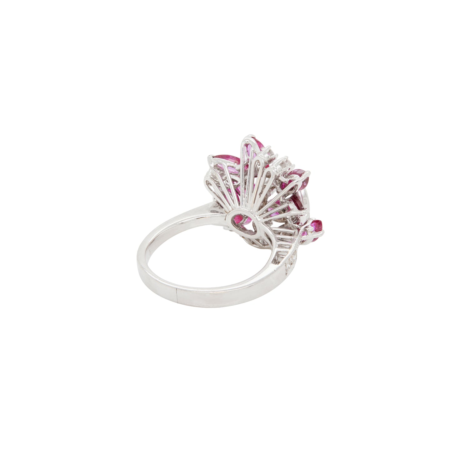 Marquise Ruby and Diamond 18 Carat White Gold Cluster Cocktail Ring