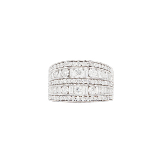 Mixed Cut Diamond 14 Carat White Gold Tapered Wide Band Cocktail Ring