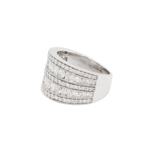 Mixed Cut Diamond 14 Carat White Gold Tapered Wide Band Cocktail Ring