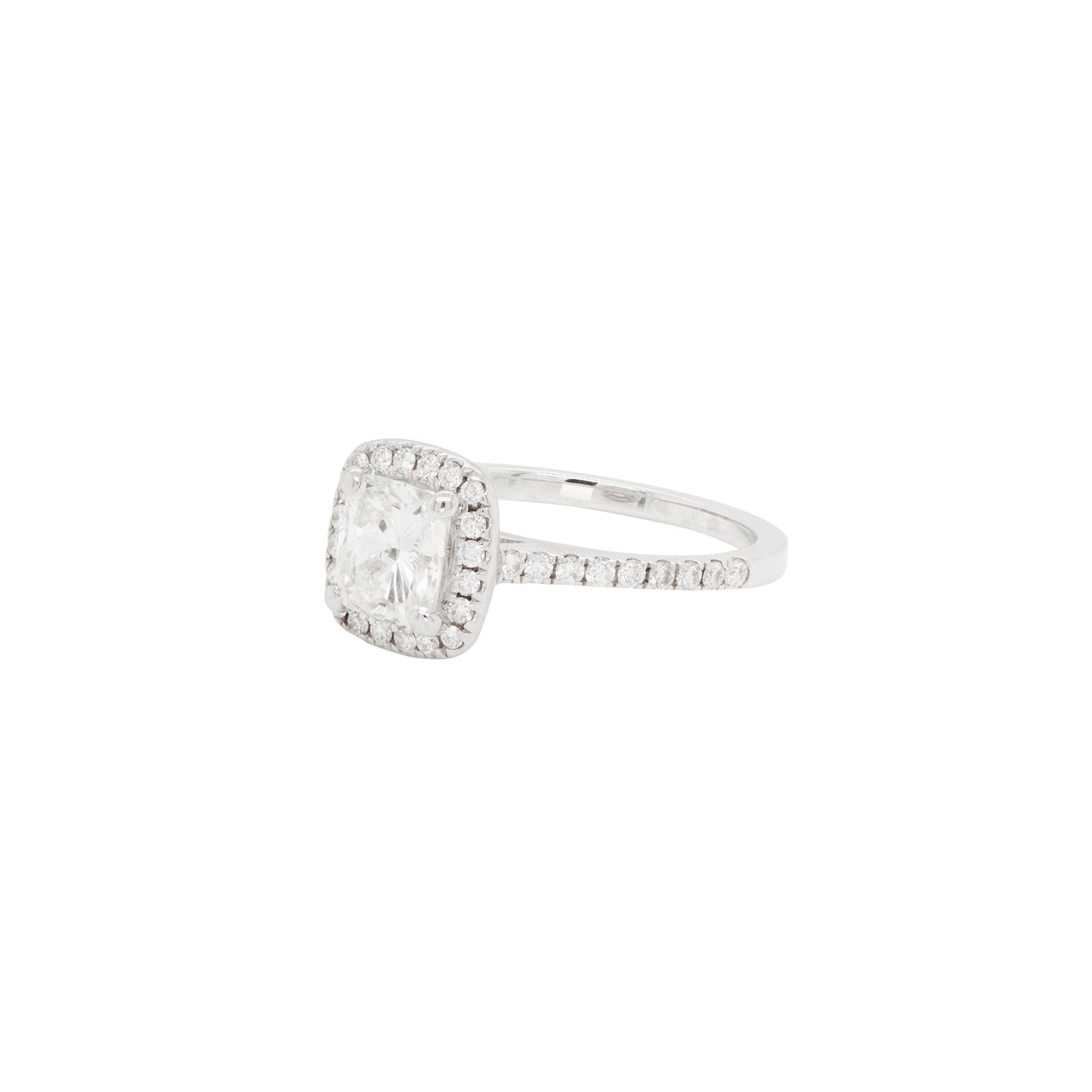 1.01 Carat I VS2 Cushion Cut Diamond Halo Ring in 18 Carat White Gold