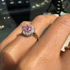 Vintage Pink Sapphire & Diamond Halo 18K Gold Coronet Cluster Engagement Ring