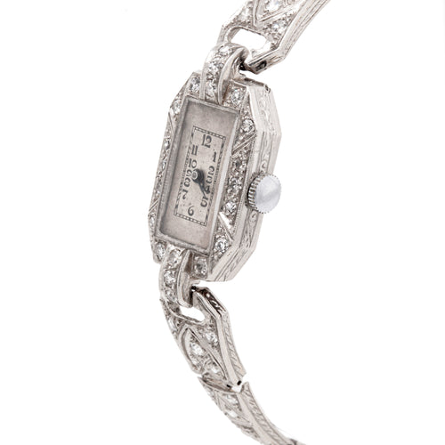 Antique Old Cut Diamond and Platinum Art Deco Cocktail Watch, circa 1920's