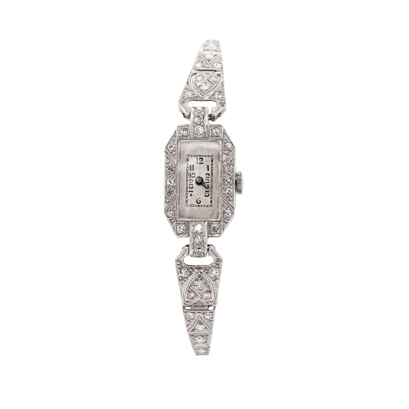 Antique Old Cut Diamond and Platinum Art Deco Cocktail Watch, circa 1920's