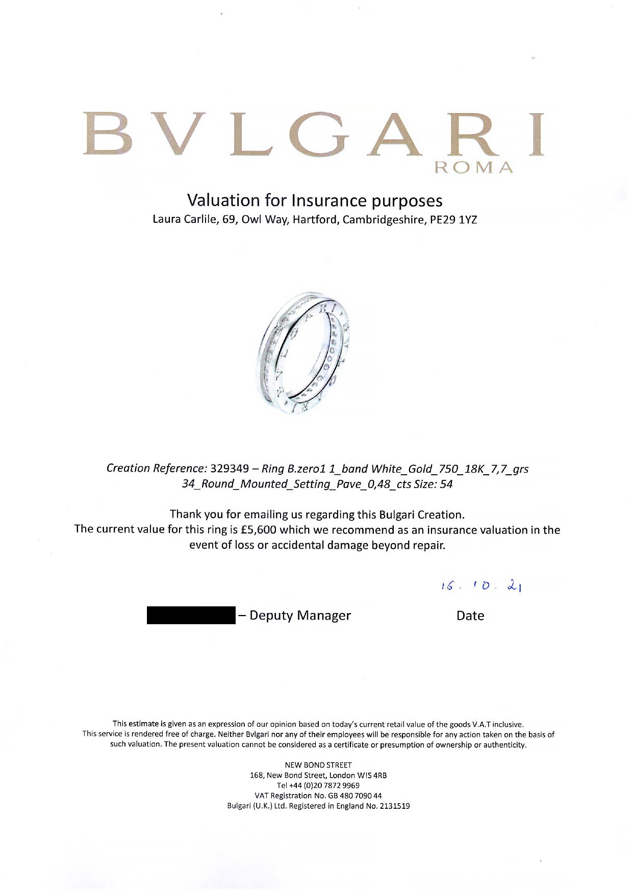 Bvlgari B.zero1 Diamond 18 Carat White Gold Band Ring