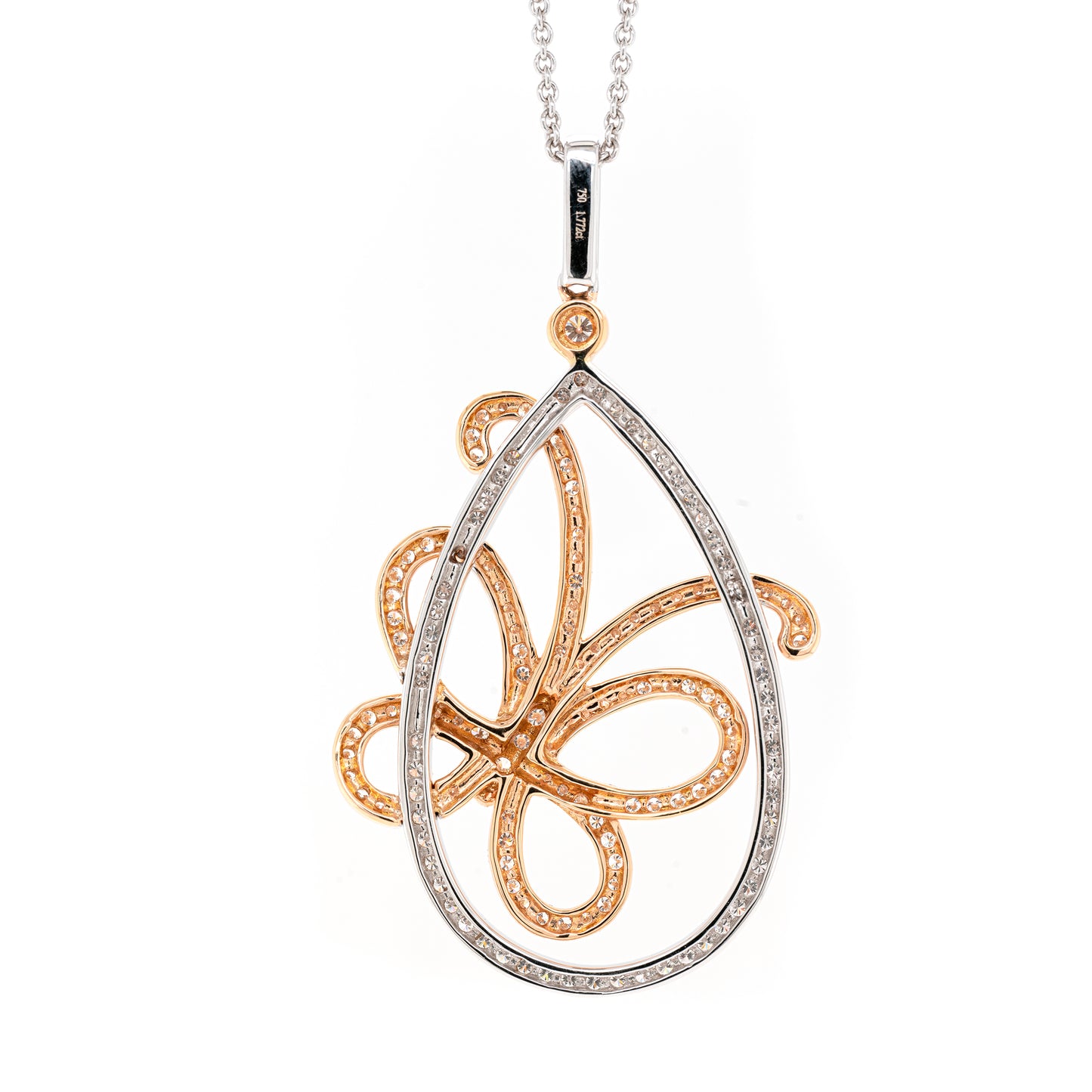 18 Carat White and Rose Gold Diamond Butterfly Pendant and Chain