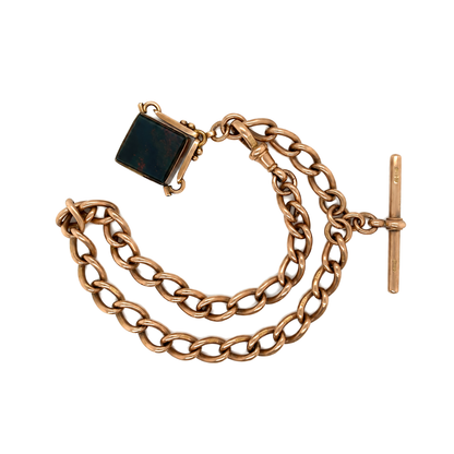 Antique 9K Gold Albert Choker Chain with T-Bar and Swivel Hob, 1900