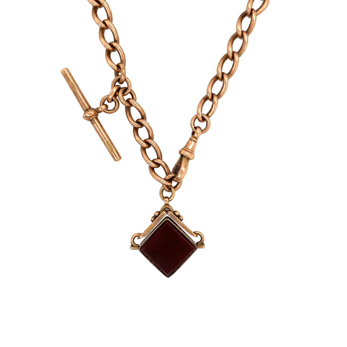 Antique 9K Gold Albert Choker Chain with T-Bar and Swivel Hob, 1900
