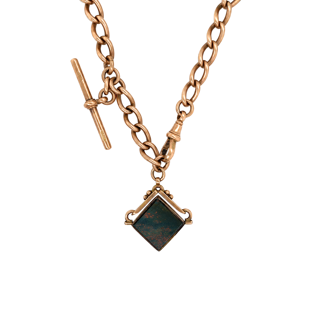 Antique 9K Gold Albert Choker Chain with T-Bar and Swivel Hob, 1900