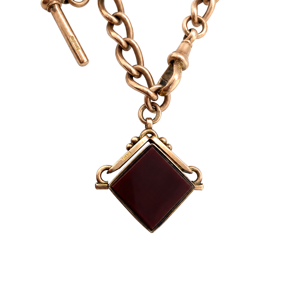 Antique 9K Gold Albert Choker Chain with T-Bar and Swivel Hob, 1900