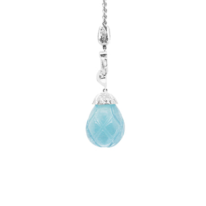 Carved Cabochon Aquamarine Diamond and Sapphire 18ct Gold Drop Necklace