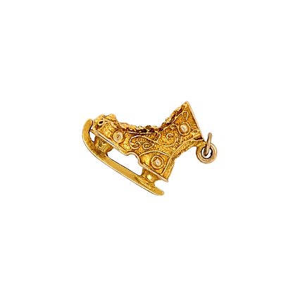 Vintage 9 Carat Yellow Gold Ornate Ice Skate Charm/Pendant