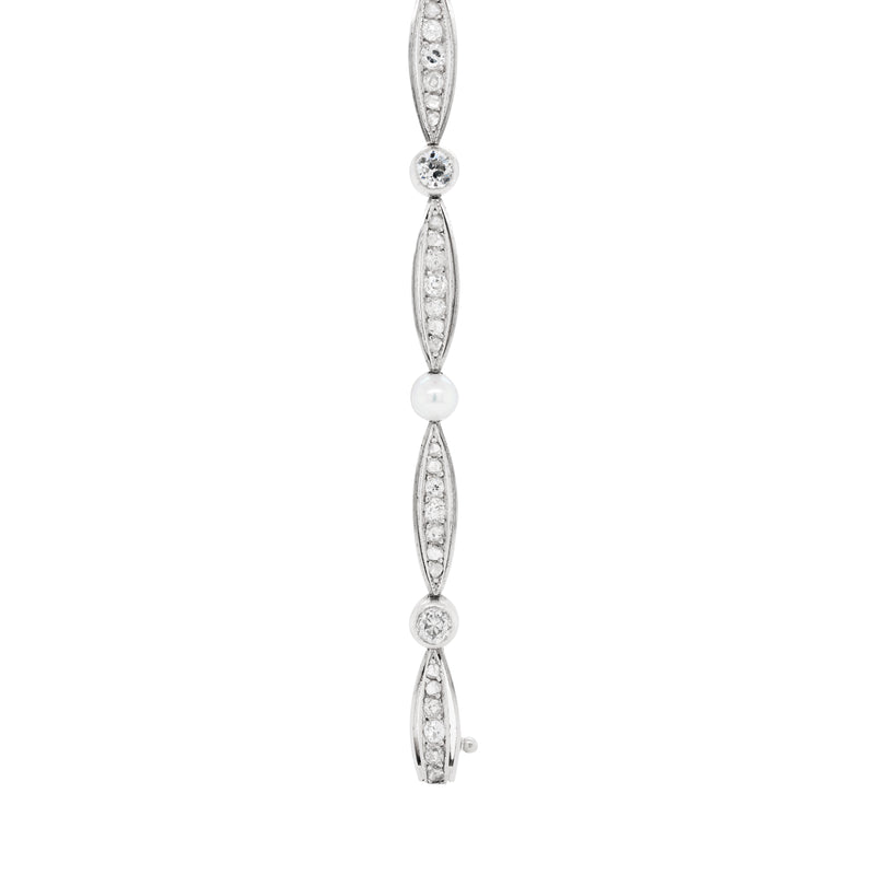 French Pearl and Diamond Platinum Bracelet, Circa 1910