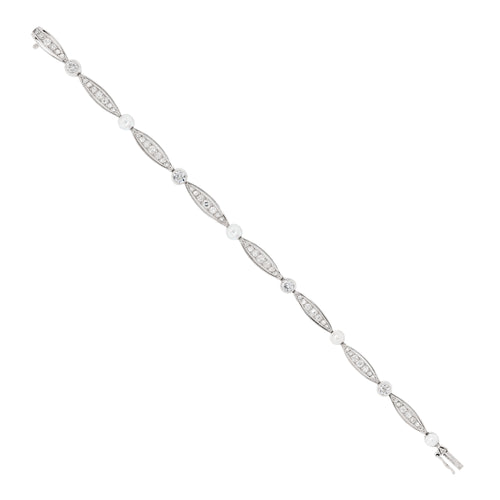 French Pearl and Diamond Platinum Bracelet, Circa 1910
