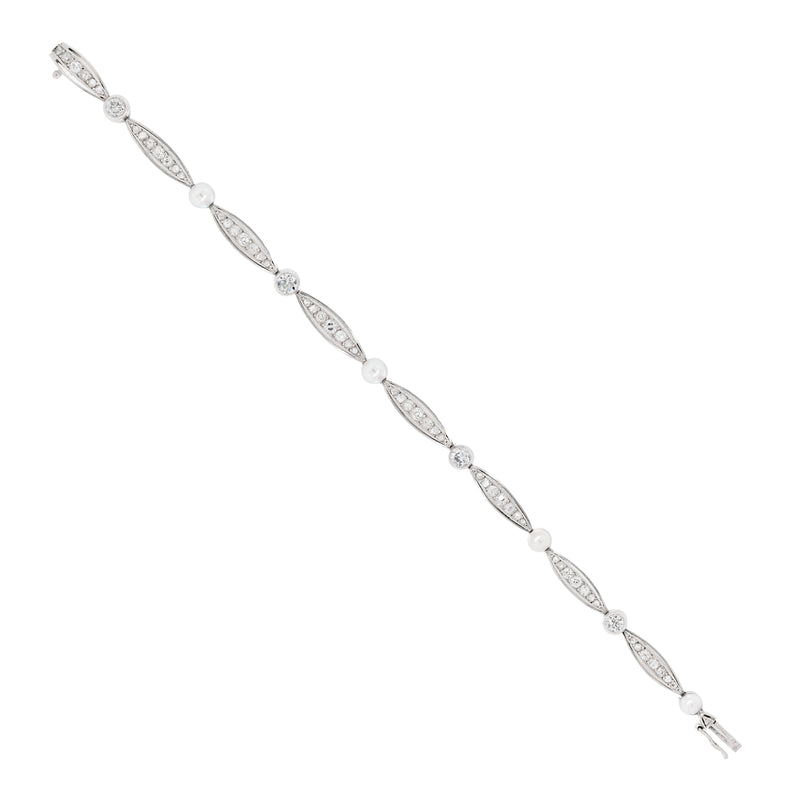 French Pearl and Diamond Platinum Bracelet, Circa 1910