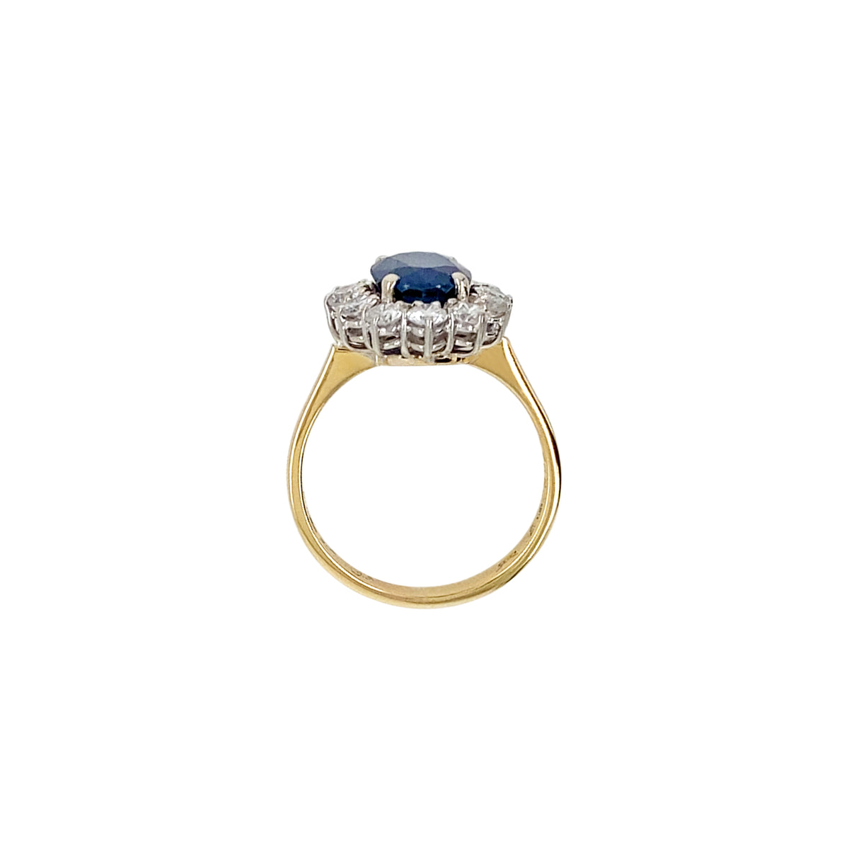 Blue Sapphire and Diamond Halo 18K White and Yellow Gold Cluster Engagement Ring