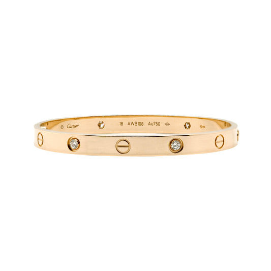 Cartier Love 4 Diamonds 18 Carat Yellow Gold Bangle Bracelet