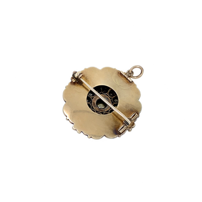 Blue Guilloché Enamel & Old Cut Diamond 15K Yellow Gold Brooch/Pendant, c.1880s