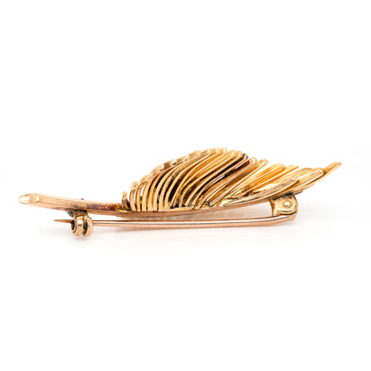 Diamond 18 Carat Yellow Gold Open Work Leaf Brooch