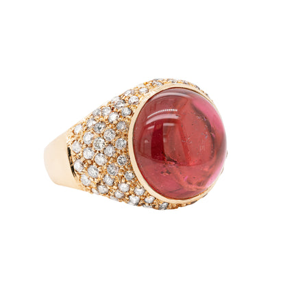 Cabochon Tourmaline and Diamond 18 Carat Yellow Gold Bombé Cluster Cocktail Ring