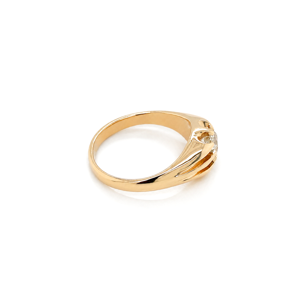 Vintage Old Mine Cut Diamond and 9 Carat Yellow Gold Gents Ring