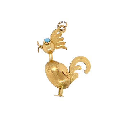 Vintage English Turquoise Cabochon & 18 Carat Yellow Gold Rooster Charm/Pendant