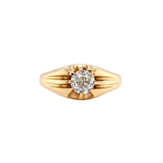 Vintage Old Mine Cut Diamond and 9 Carat Yellow Gold Gents Ring