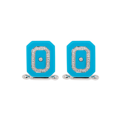 Turquoise and Diamond 18 Carat White Gold Octagonal Cufflinks