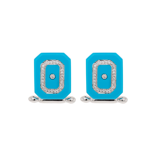 Turquoise and Diamond 18 Carat White Gold Octagonal Cufflinks