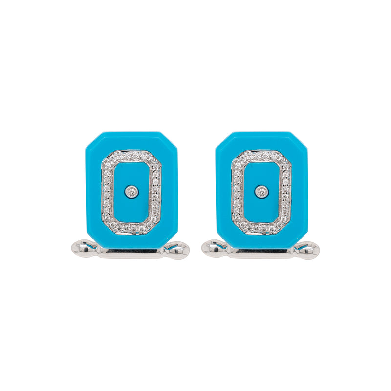 Turquoise and Diamond 18 Carat White Gold Octagonal Cufflinks