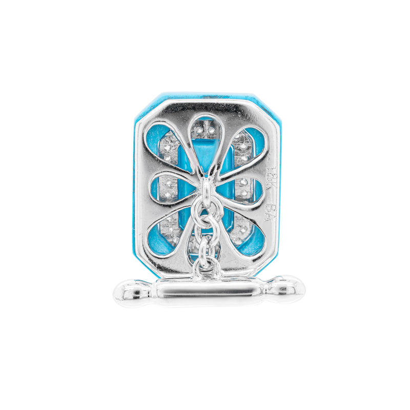 Turquoise and Diamond 18 Carat White Gold Octagonal Cufflinks
