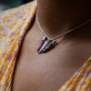 Ruby, Black & White Diamond 18K White Gold Three Horn Pendant and Diamond Chain