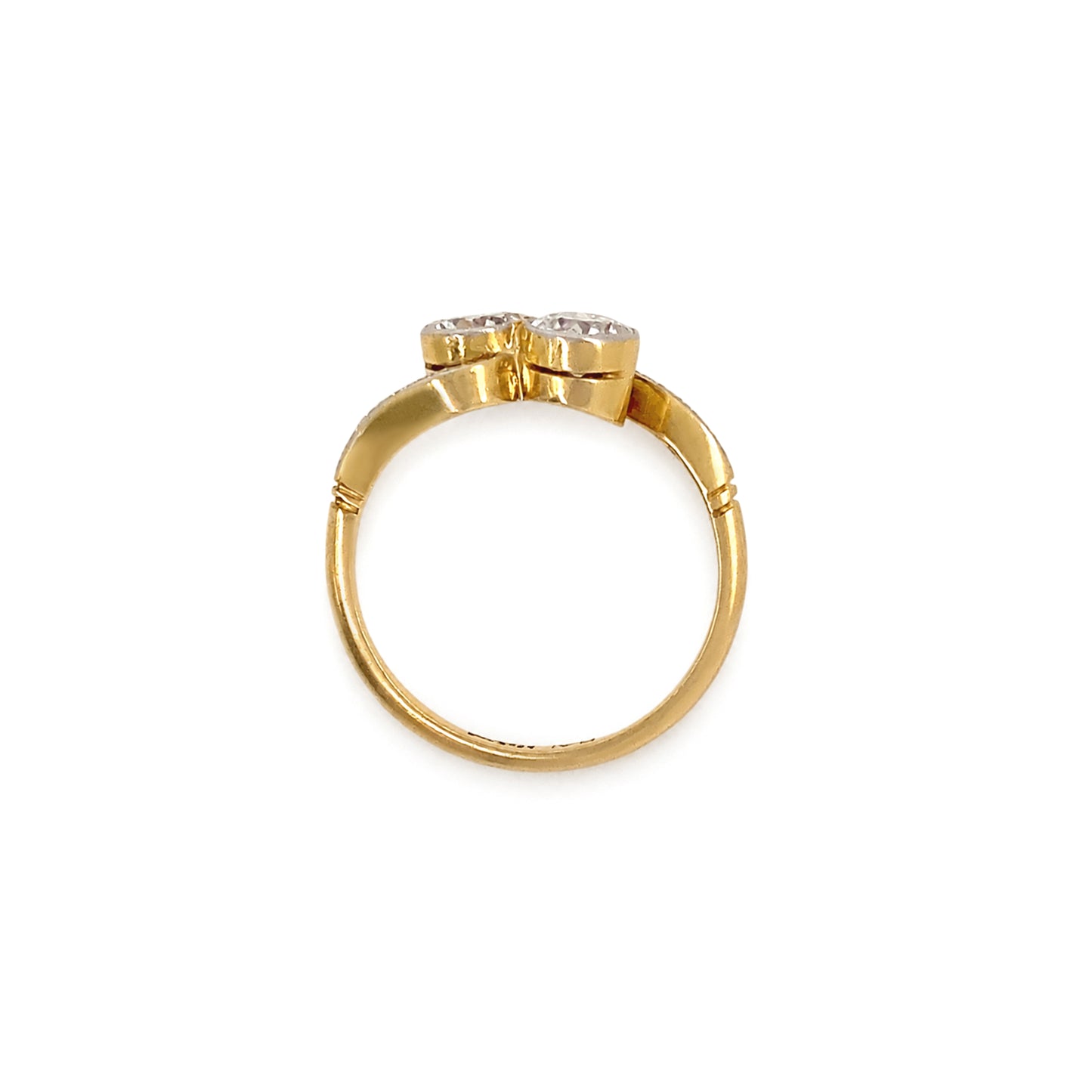 Old Cut Diamond Toi et Moi Crossover Engagement Ring in 18K Gold and Platinum