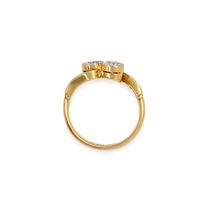Old Cut Diamond Toi et Moi Crossover Engagement Ring in 18K Gold and Platinum
