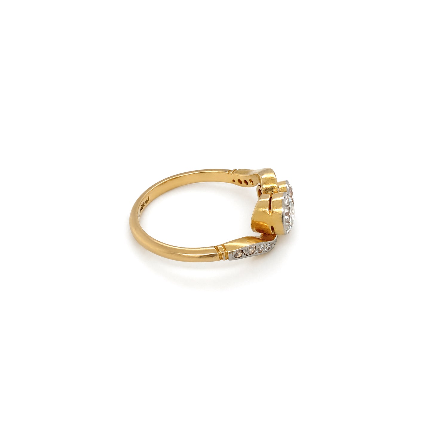 Old Cut Diamond Toi et Moi Crossover Engagement Ring in 18K Gold and Platinum