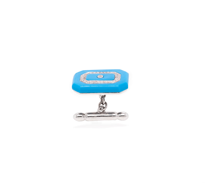 Turquoise and Diamond 18 Carat White Gold Octagonal Cufflinks