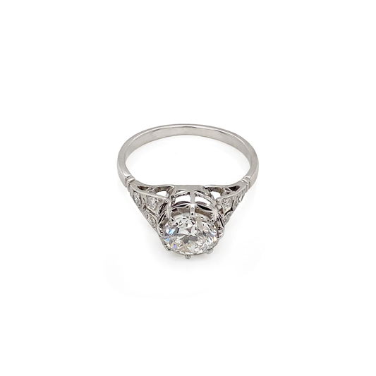 Antique 1.05 Carat Old European Cut Diamond & Platinum Art Deco Engagement Ring