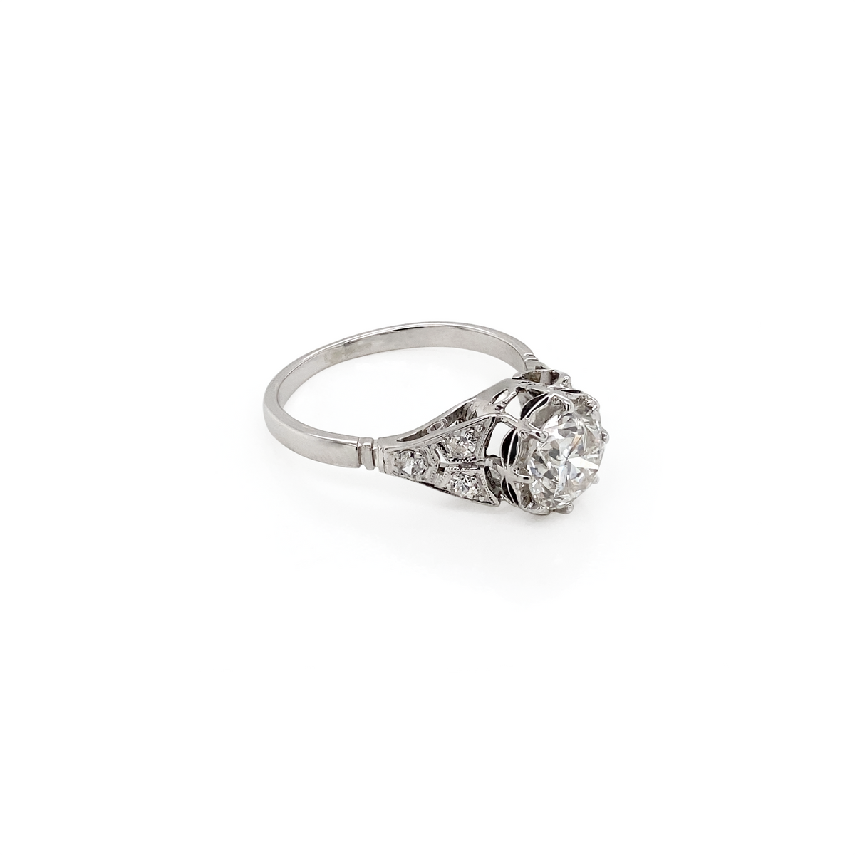 Antique 1.05 Carat Old European Cut Diamond & Platinum Art Deco Engagement Ring