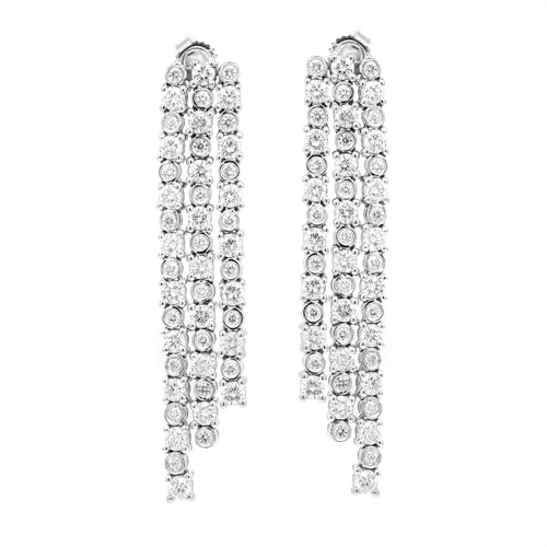 Diamond 18 Carat White Gold Three-Row Fringe Drop Earrings