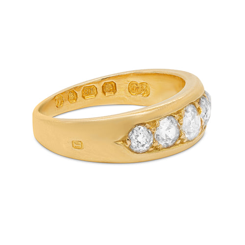 Antique Old Cut Diamond 18 Carat Yellow Gold Five-Stone Ring, 1886