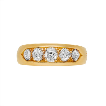 Antique Old Cut Diamond 18 Carat Yellow Gold Five Stone Ring, 1886