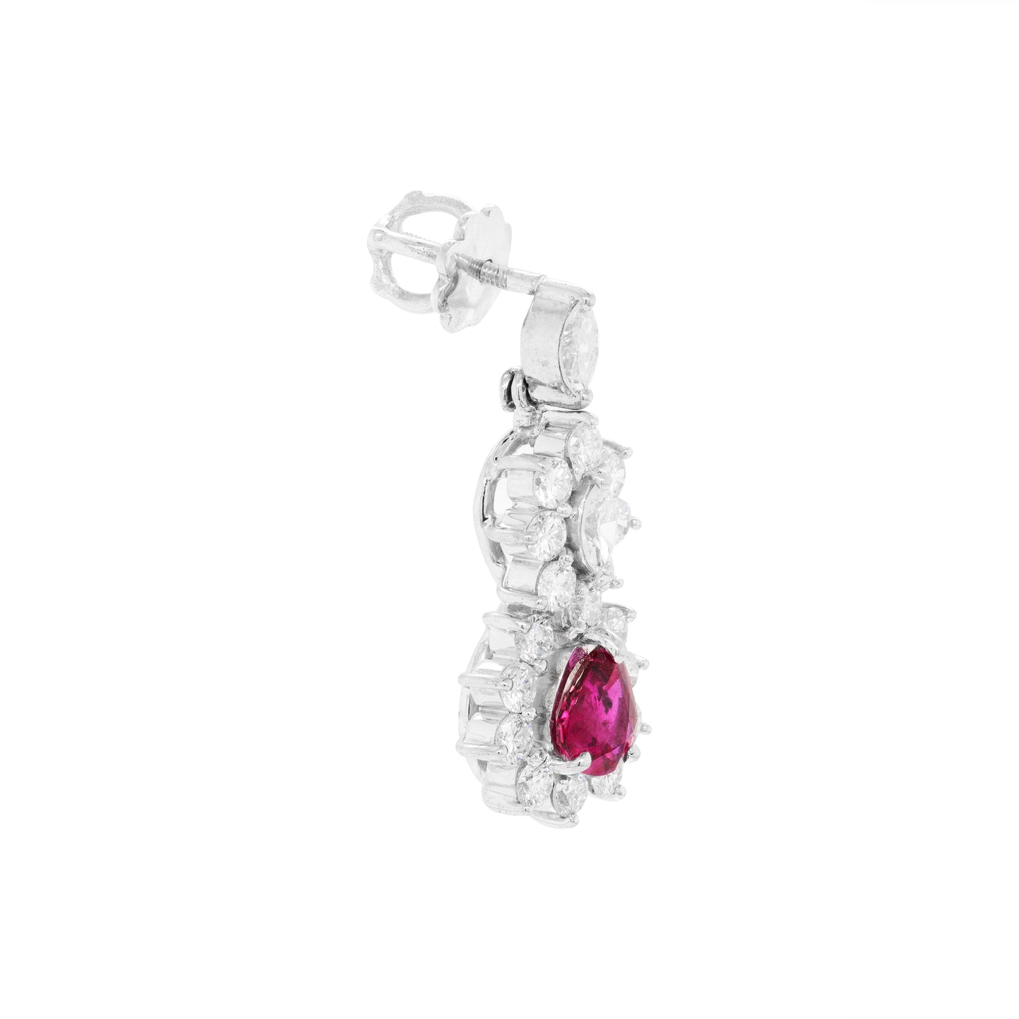 Ruby and Diamond 18 Carat White Gold Cluster Earrings