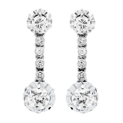 Vintage Diamond Platinum Linear Drop Earrings, circa 1950's